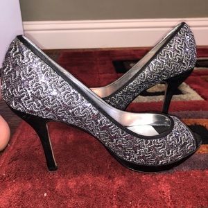 silver & black sparkle heels
